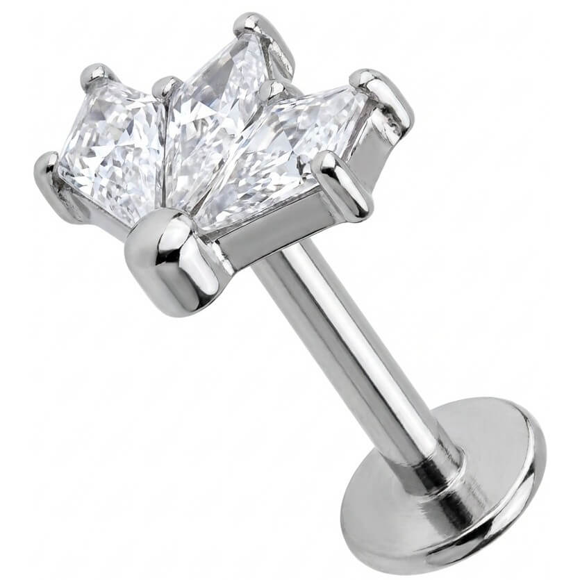 Titanium Labret Triple Crystal Fan Cluster