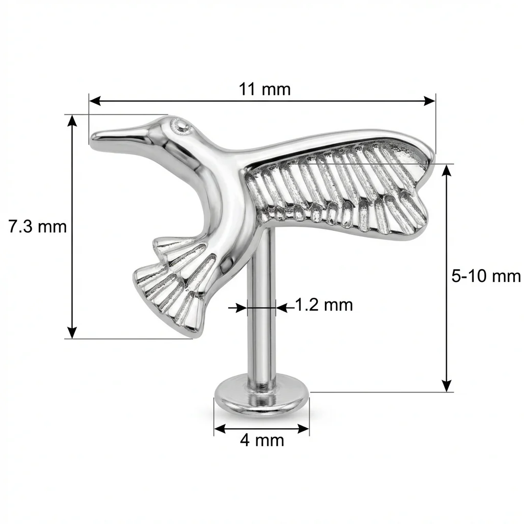 Titanium Labret Flying Hummingbird Bird Figure - Image 2