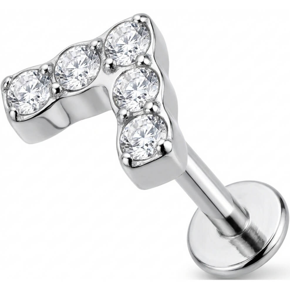 Titanium Labret Crystal Paved Lightning Bolt
