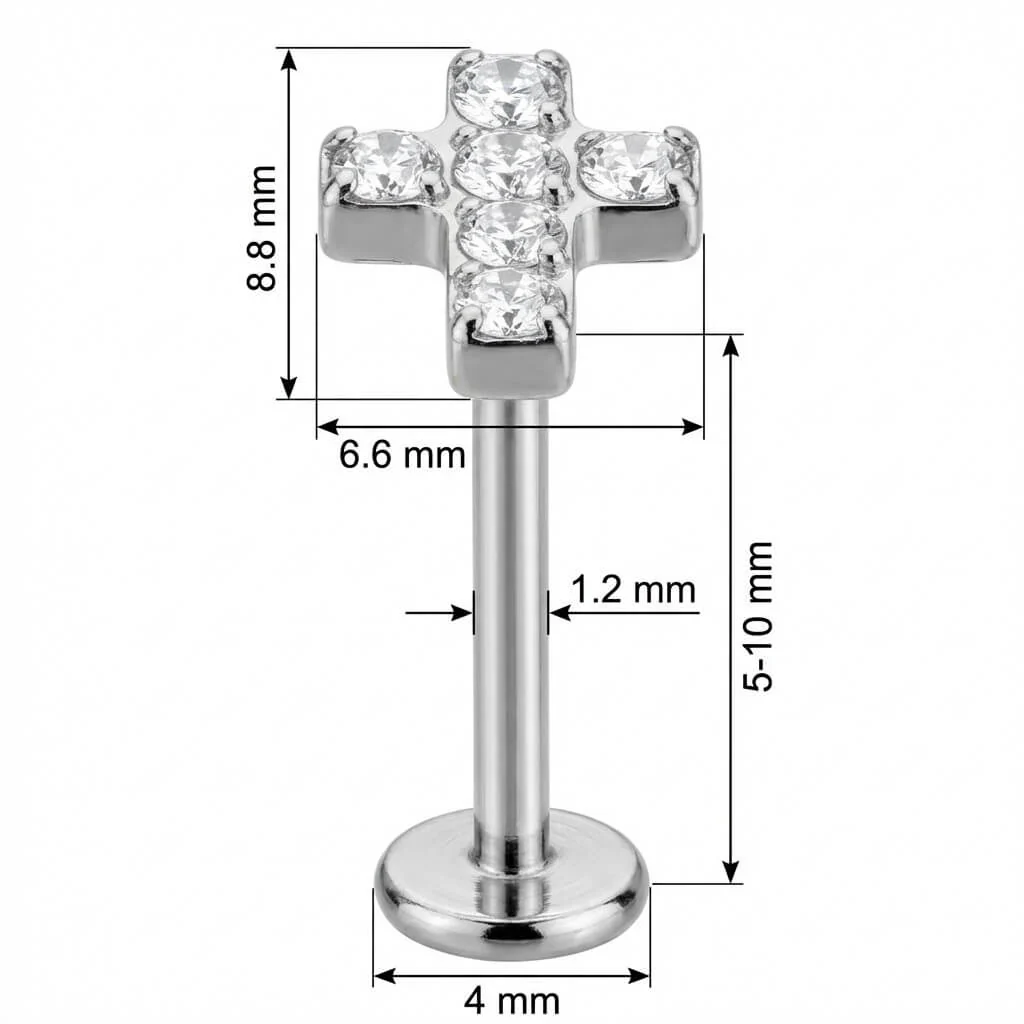 Titanium Labret Paved Crystal Cross Design - Image 2