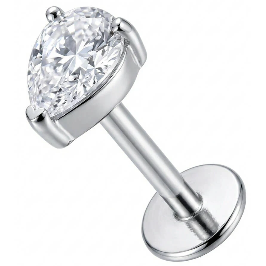 Titanium Labret Clear Pear Shaped Crystal Top
