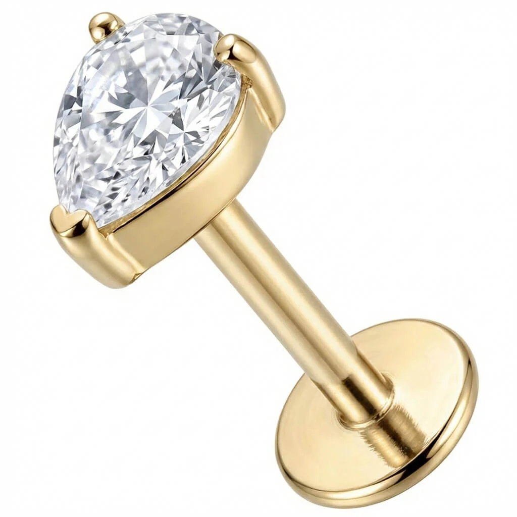 Titanium Labret Clear Pear Shaped Crystal Top - Image 3