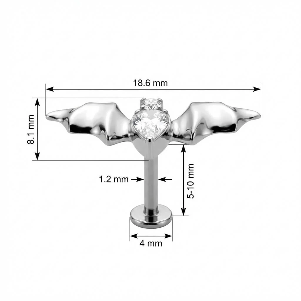Titanium Labret Crystal Bat Wings Design - Image 2