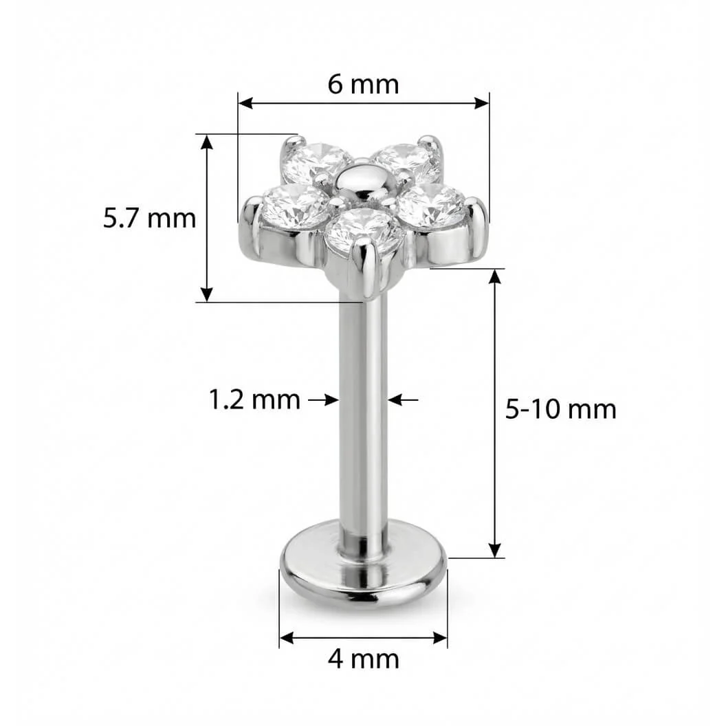 Titanium Labret Clear Crystal Flower Blossom - Image 2