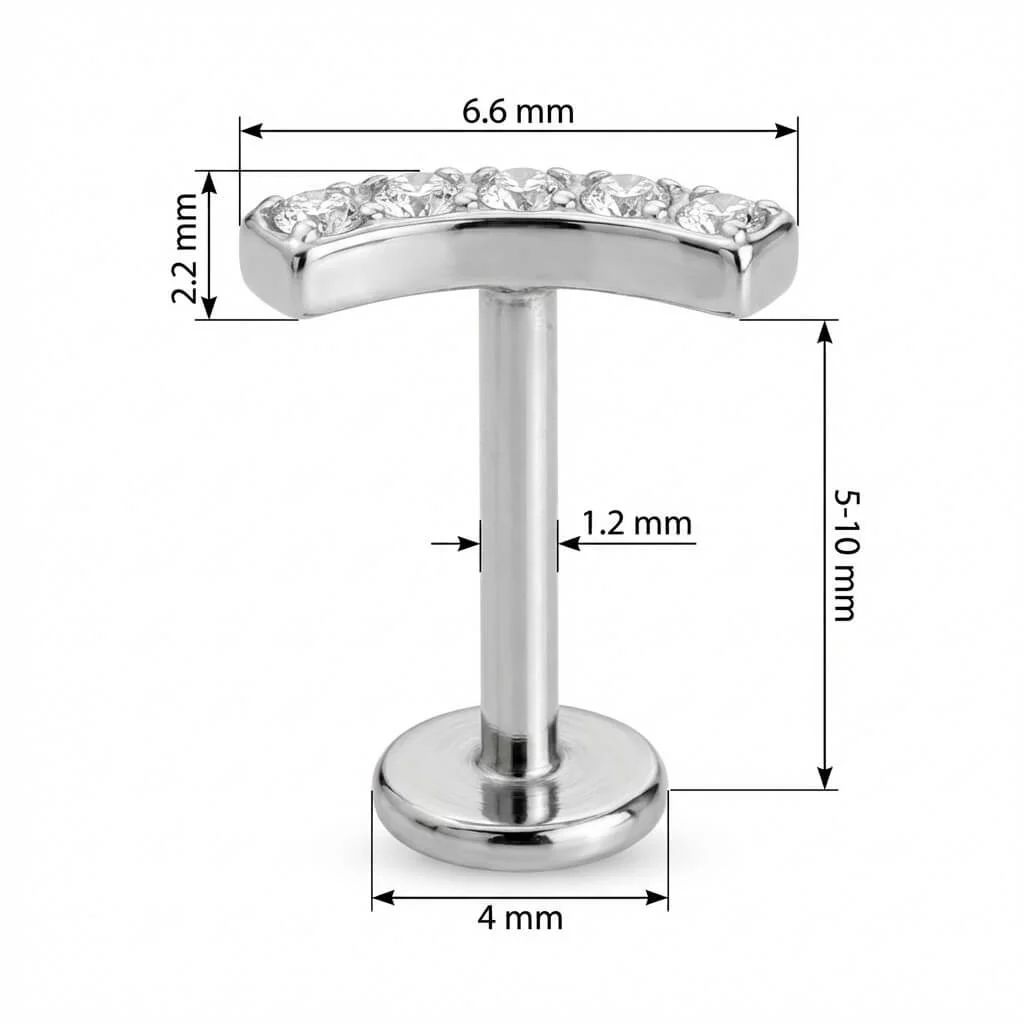 Titanium Labret Curved Bar With Five Crystals - Image 2