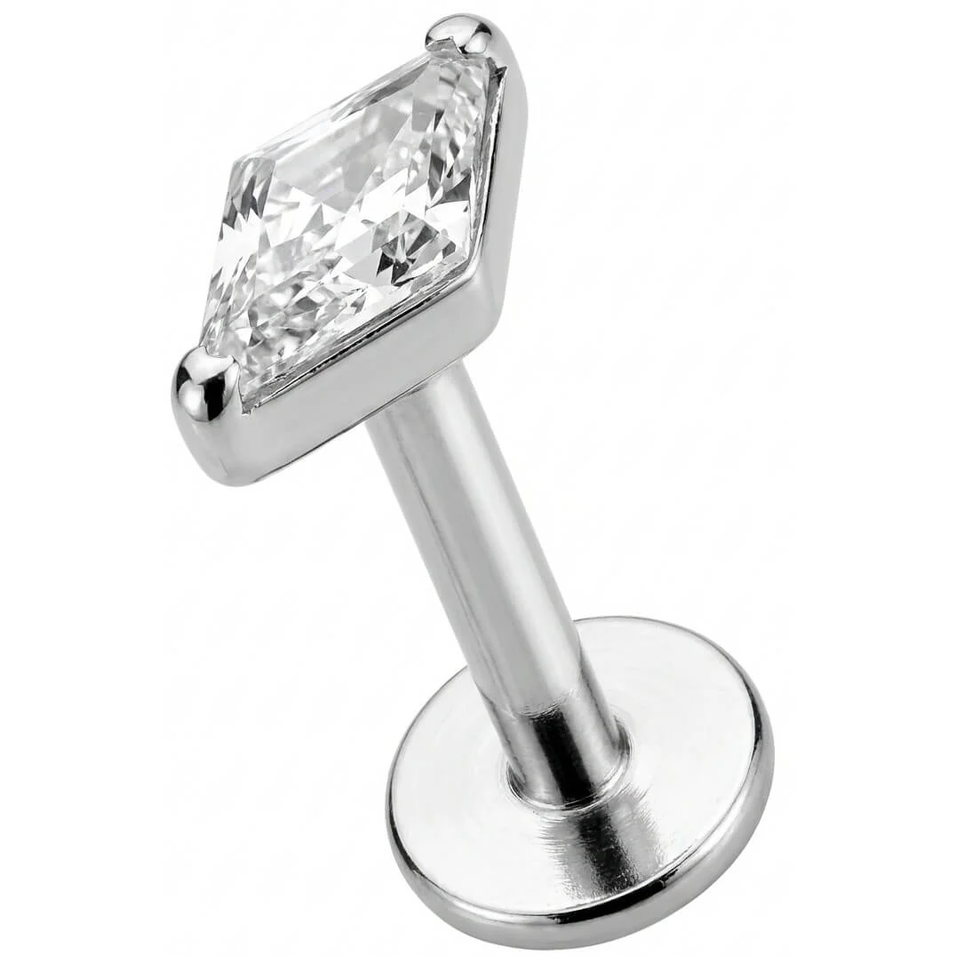 Titanium Labret Clear Rhombus Crystal Top