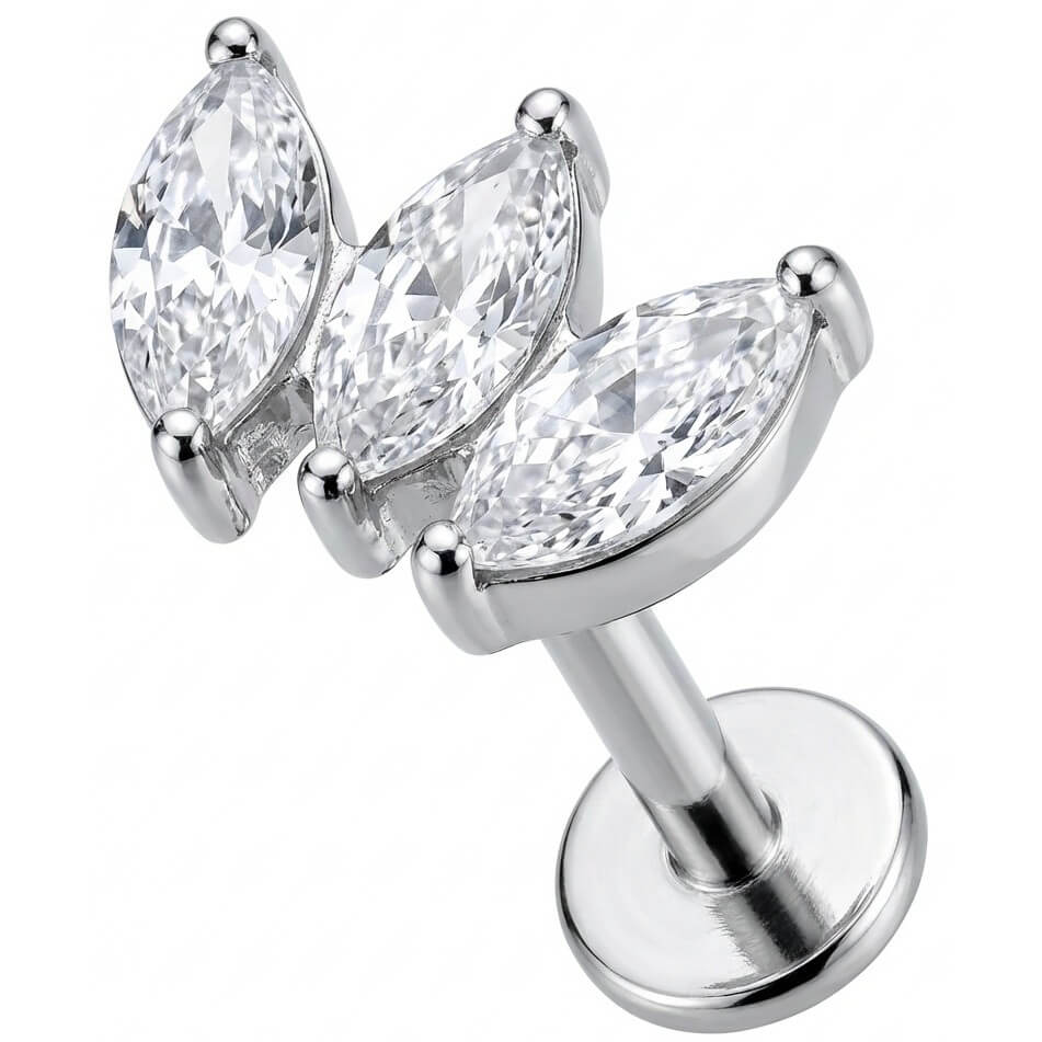 Titanium Labret Triple Marquise Crystal Fan