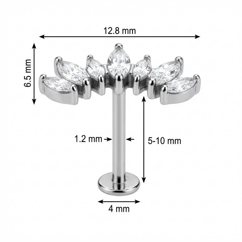 Titanium Labret Curved Marquise Crystal Vine Arc - Image 2