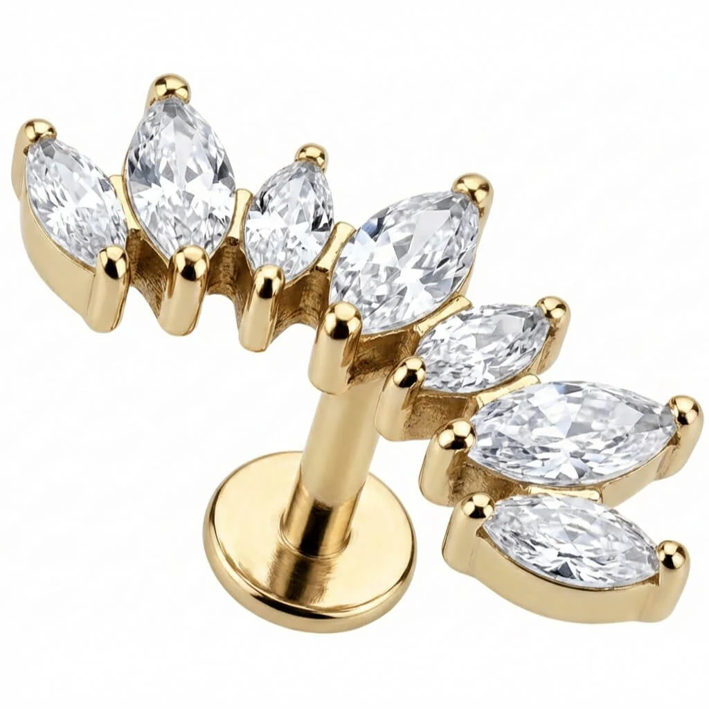 Titanium Labret Curved Marquise Crystal Vine Arc - Image 3