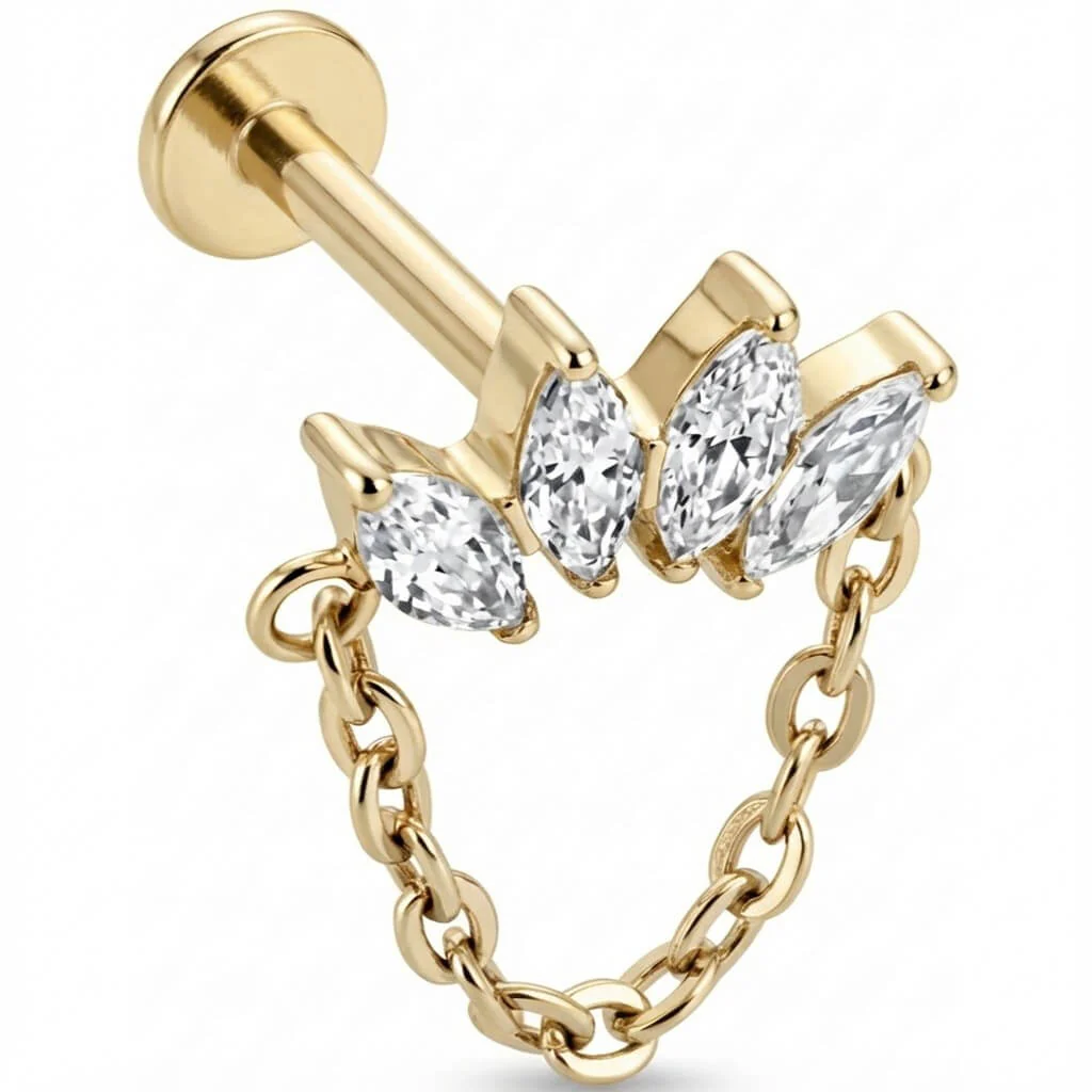 Titanium Labret Marquise Fan With Draping Chain - Image 3