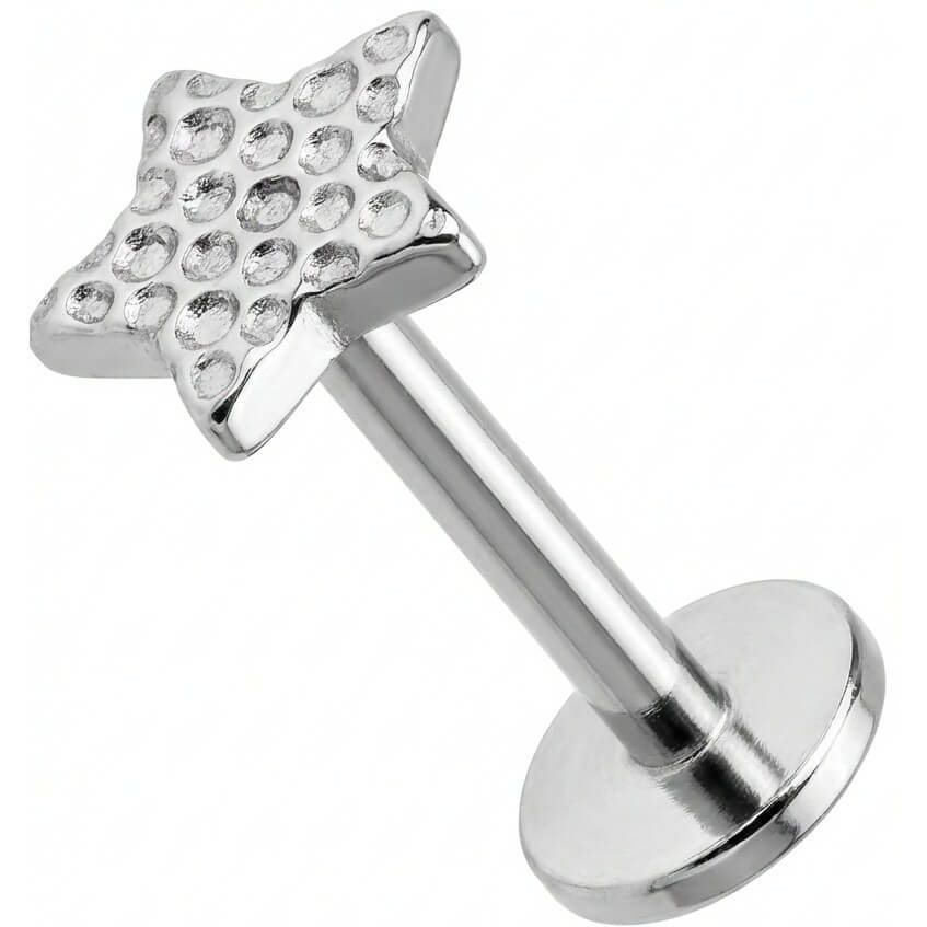 Titanium Labret Textured Hammered Star Top