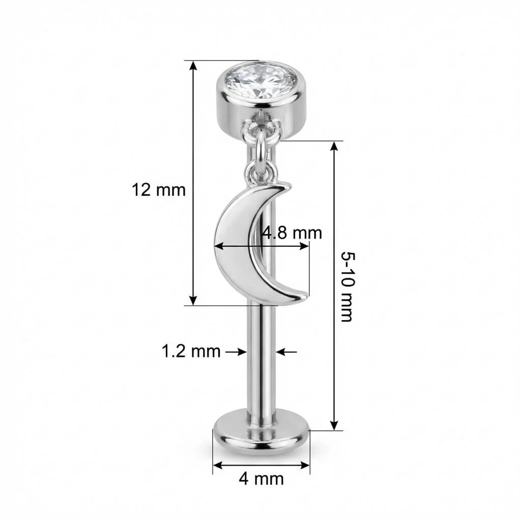 Titanium Labret Bezel Crystal With Dangle Moon - Image 2