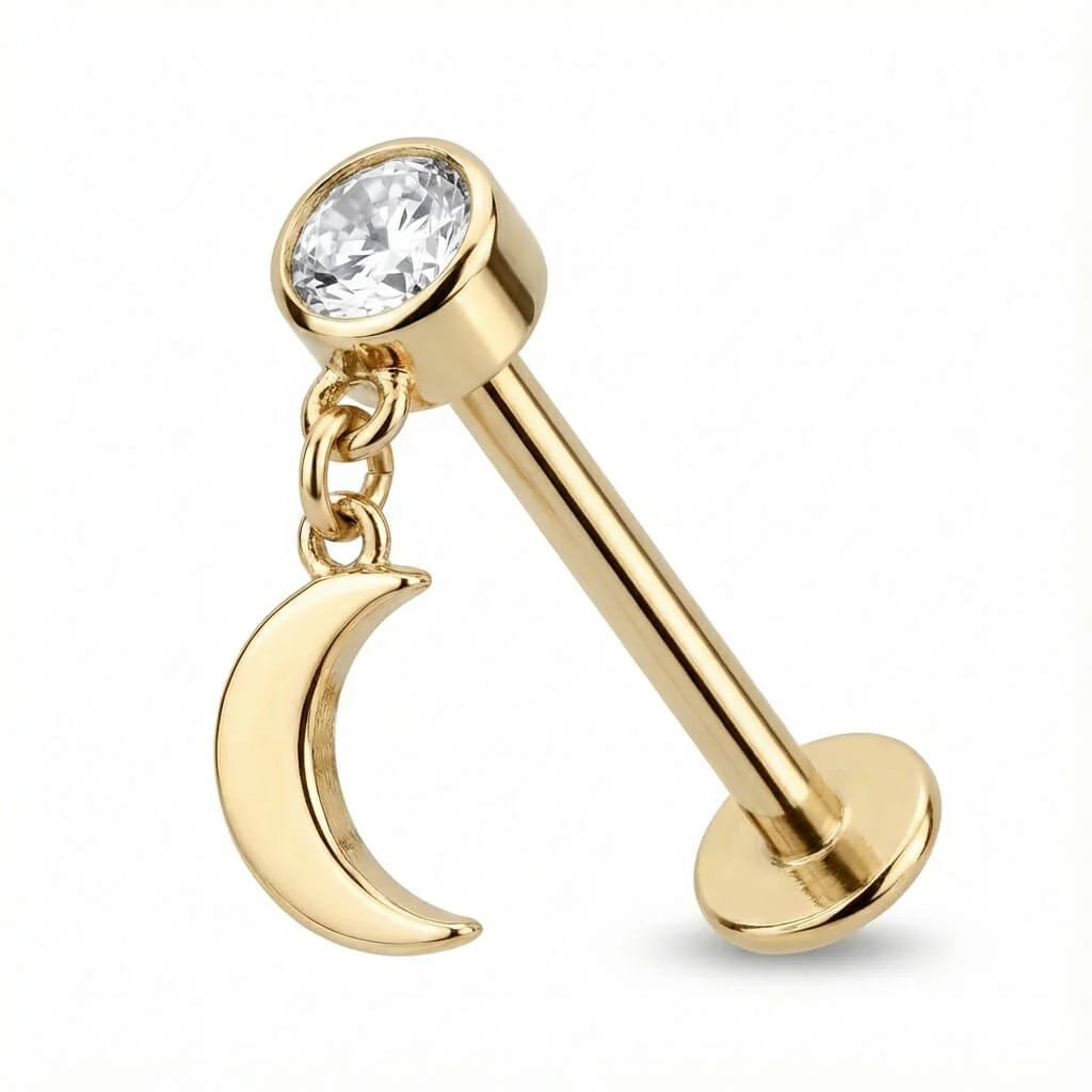Titanium Labret Bezel Crystal With Dangle Moon - Image 3