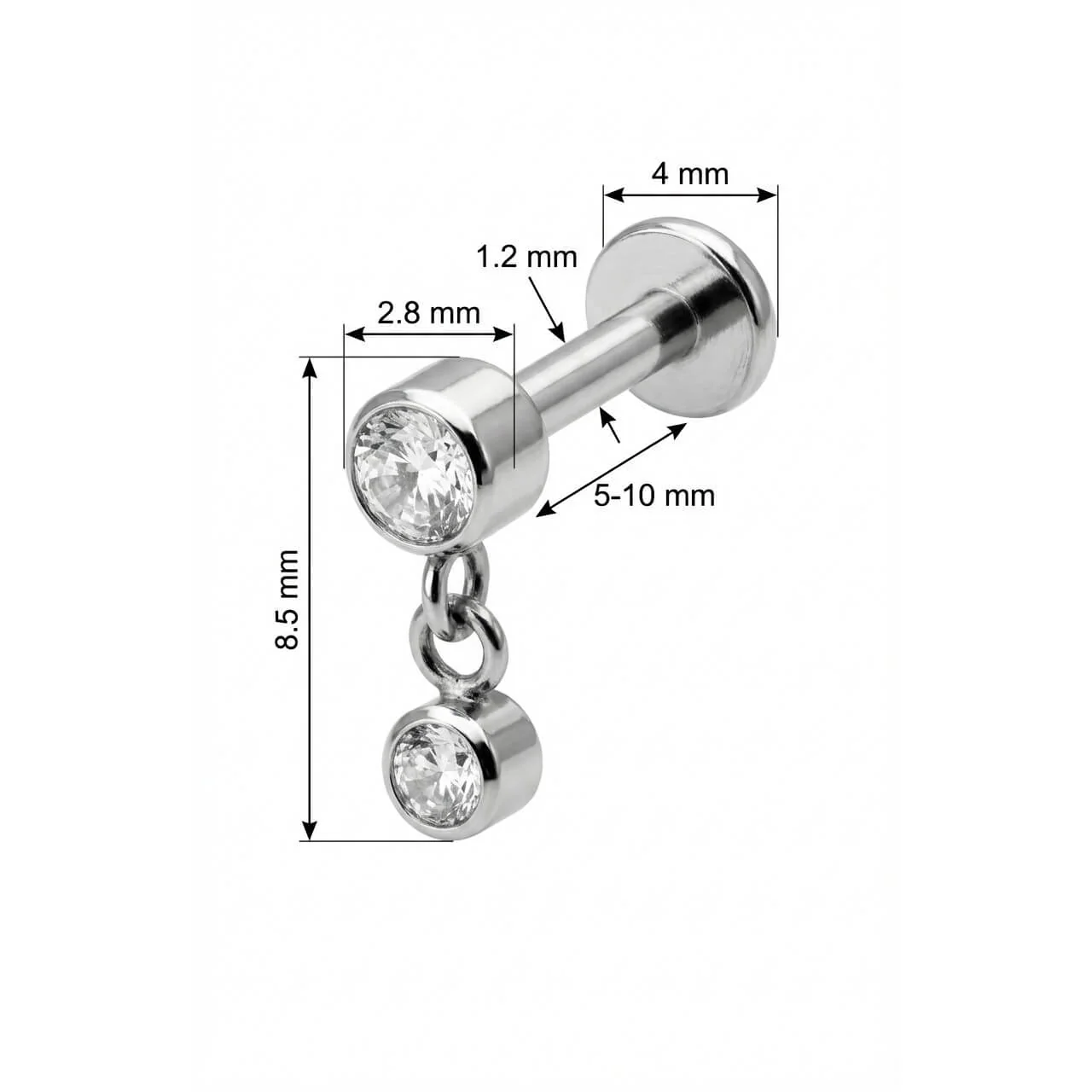 Titanium Labret Double Round Crystal Dangle - Image 2