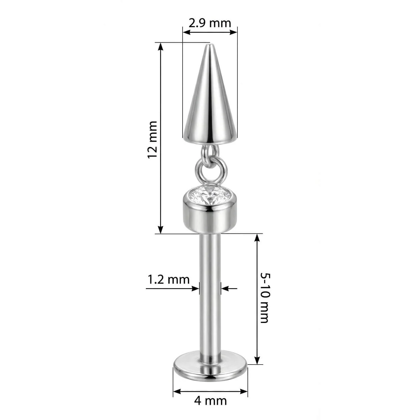 Titanium Labret Crystal Bezel With Dangle Spike - Image 2