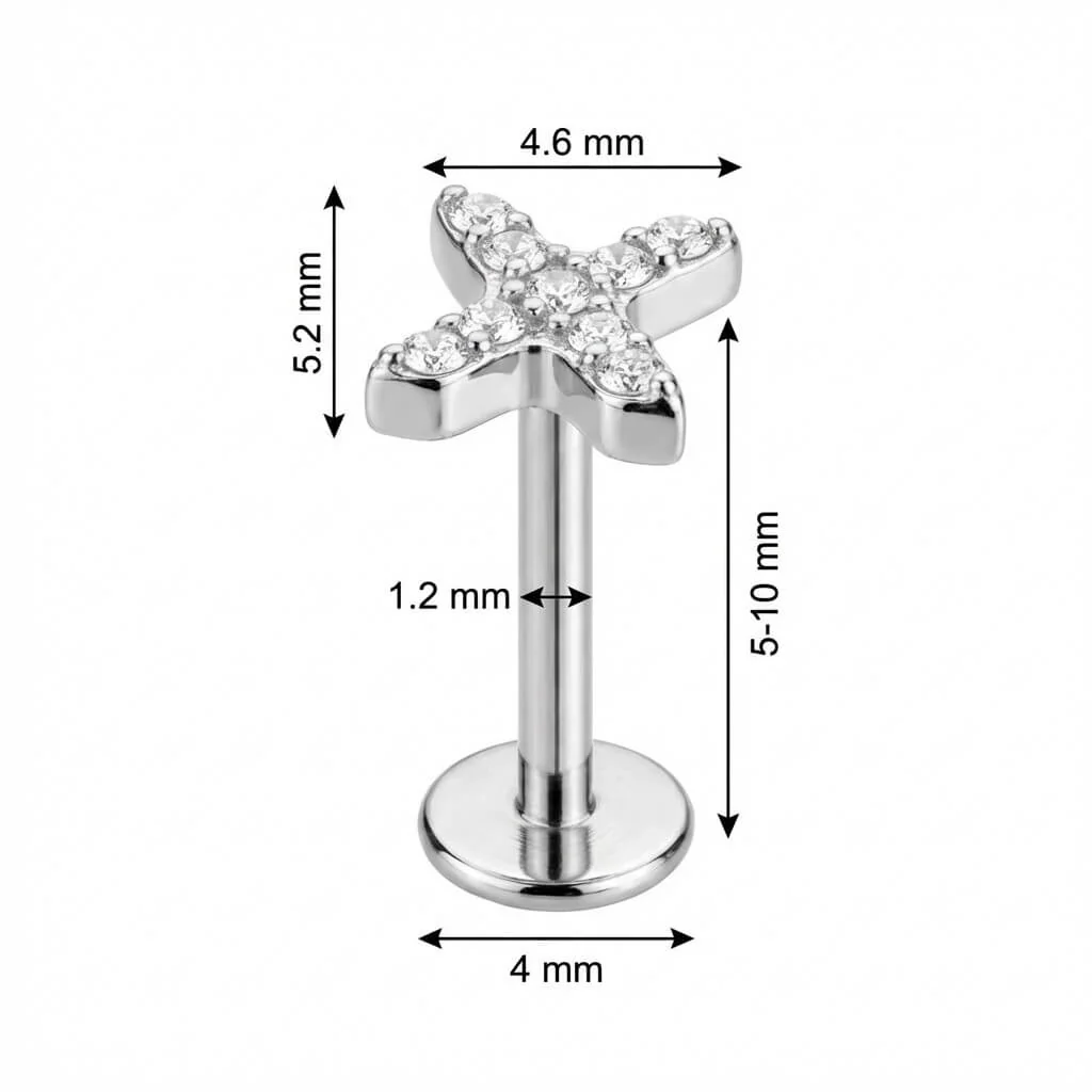 Titanium Labret Crystal Paved X Shape - Image 2