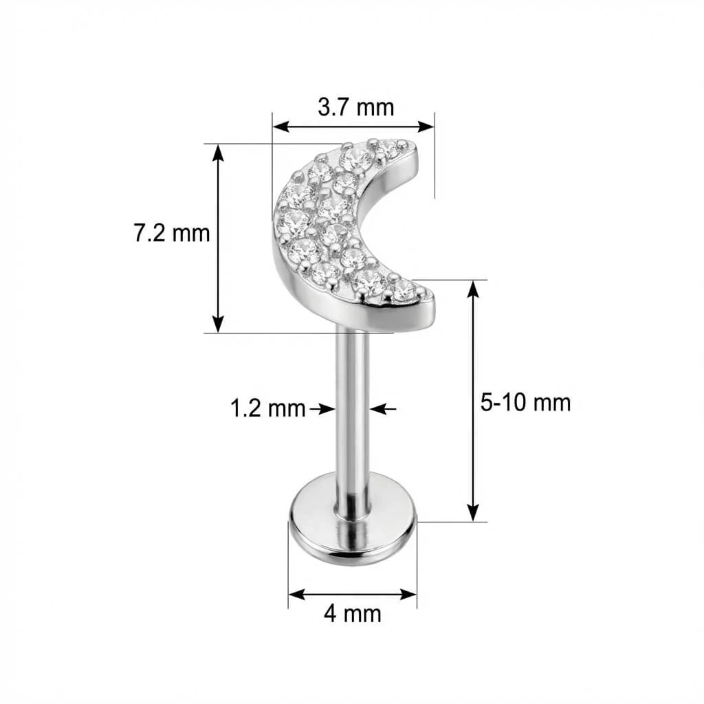 Titanium Labret Paved Crystal Crescent Moon - Image 2