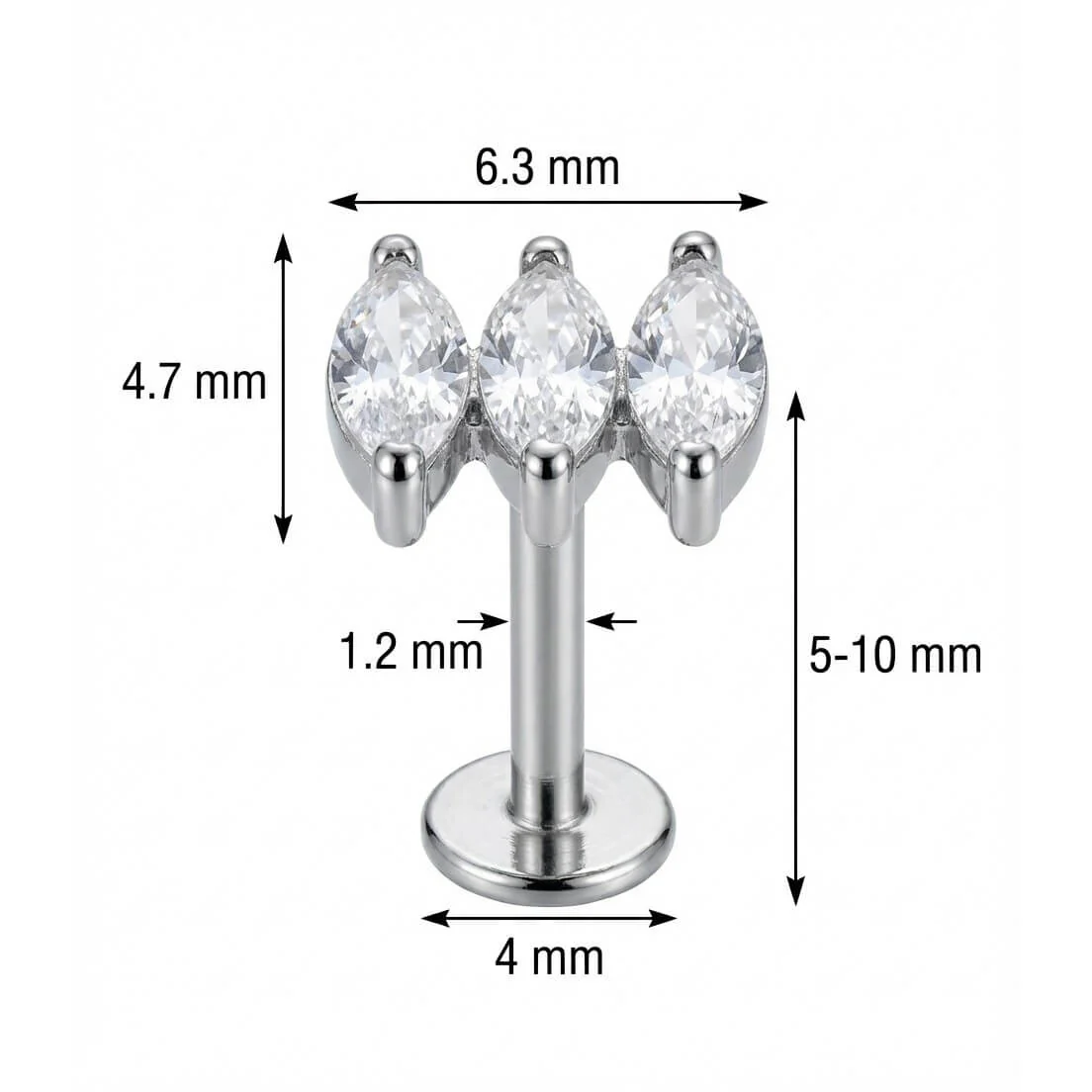 Titanium Labret Triple Marquise Crystal Cluster - Image 2
