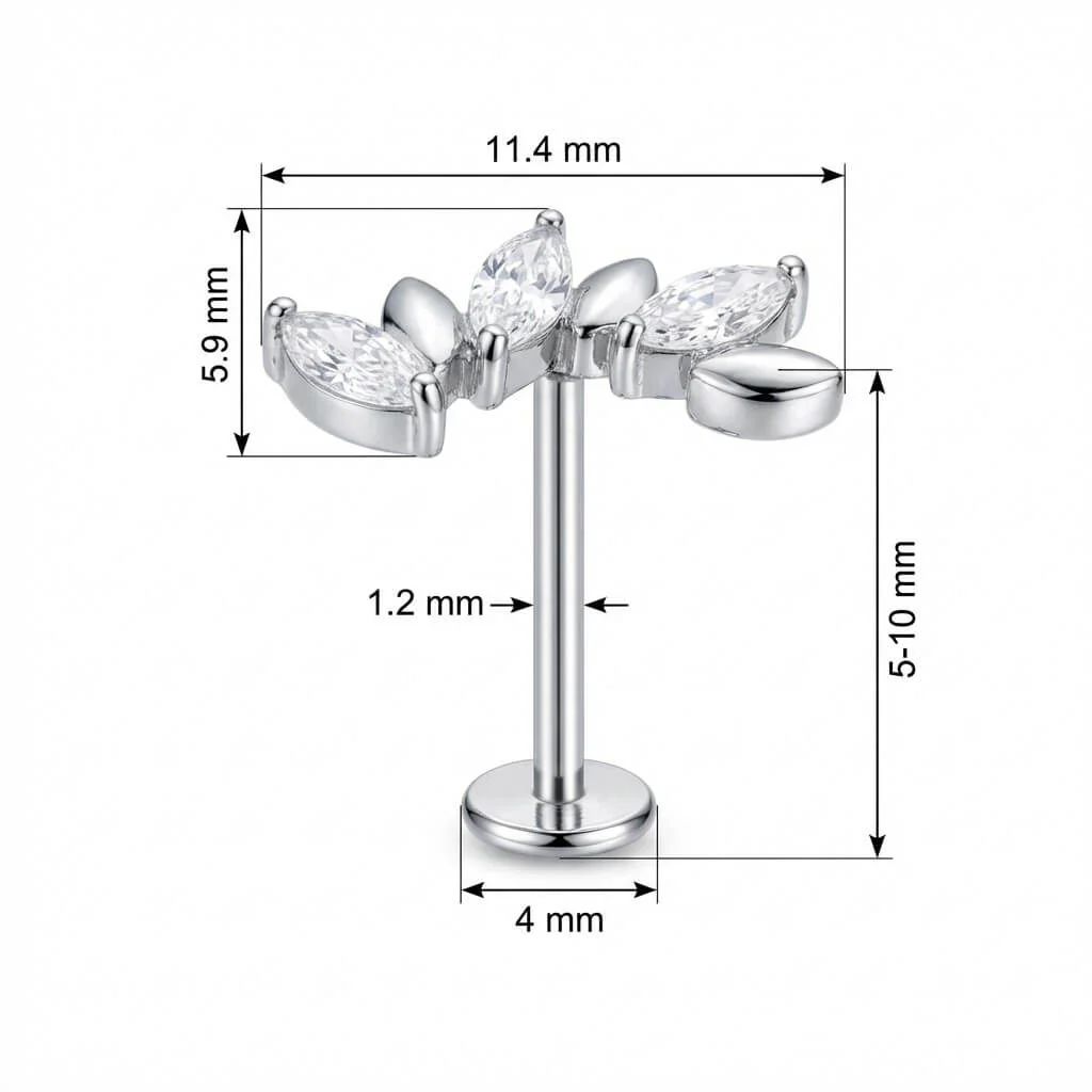 Titanium Labret Crystal And Metal Leaf Vine - Image 2