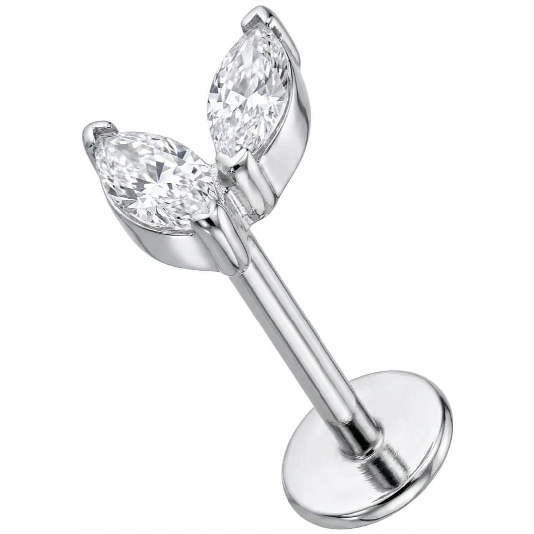 Titanium Labret Double Marquise Crystal Leaves