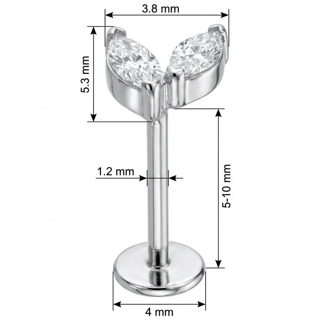 Titanium Labret Double Marquise Crystal Leaves - Image 2