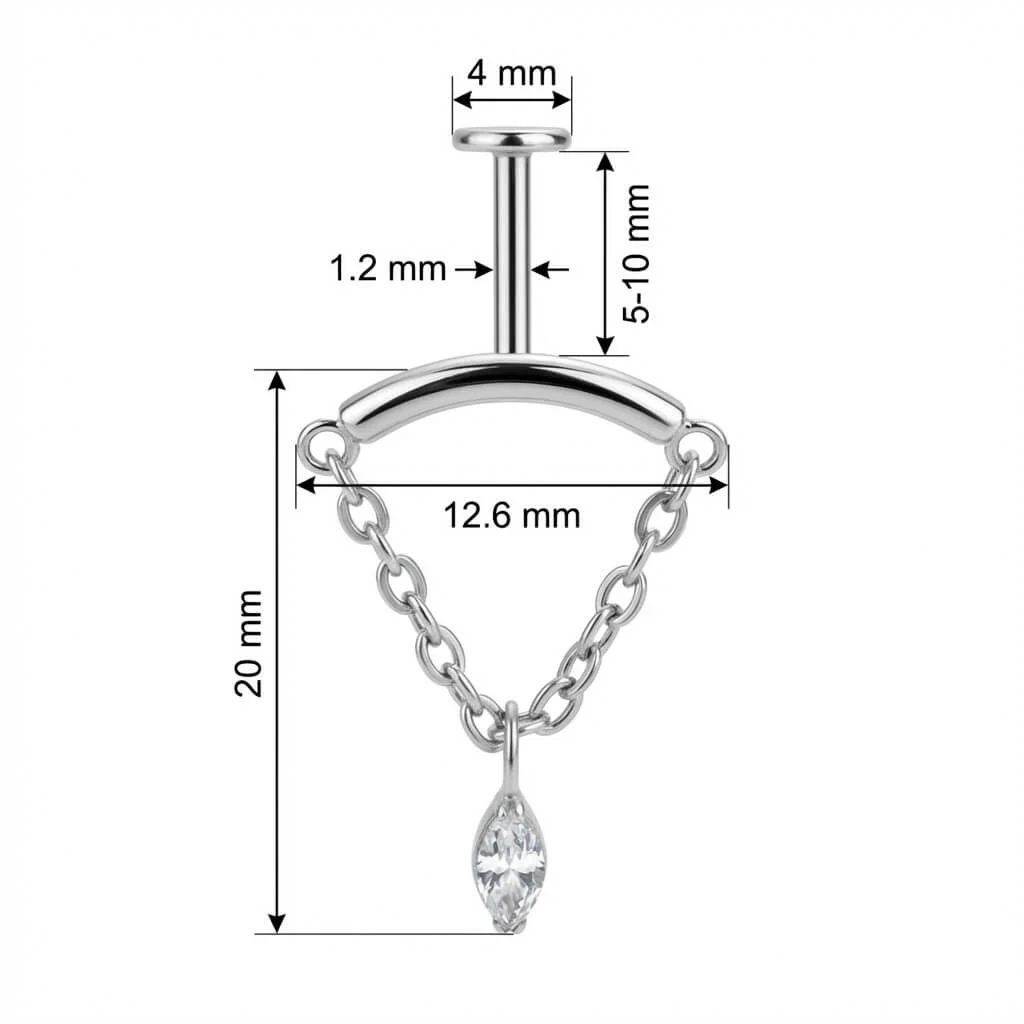 Titanium Labret Curved Bar with Draped Chain - Image 2