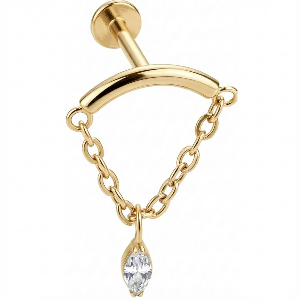 Titanium Labret Curved Bar with Draped Chain - Image 3