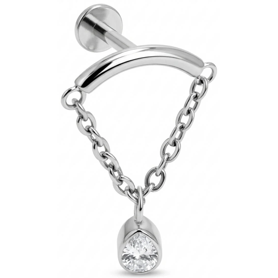 Titanium Labret Curved Bar Draped Chain Drop