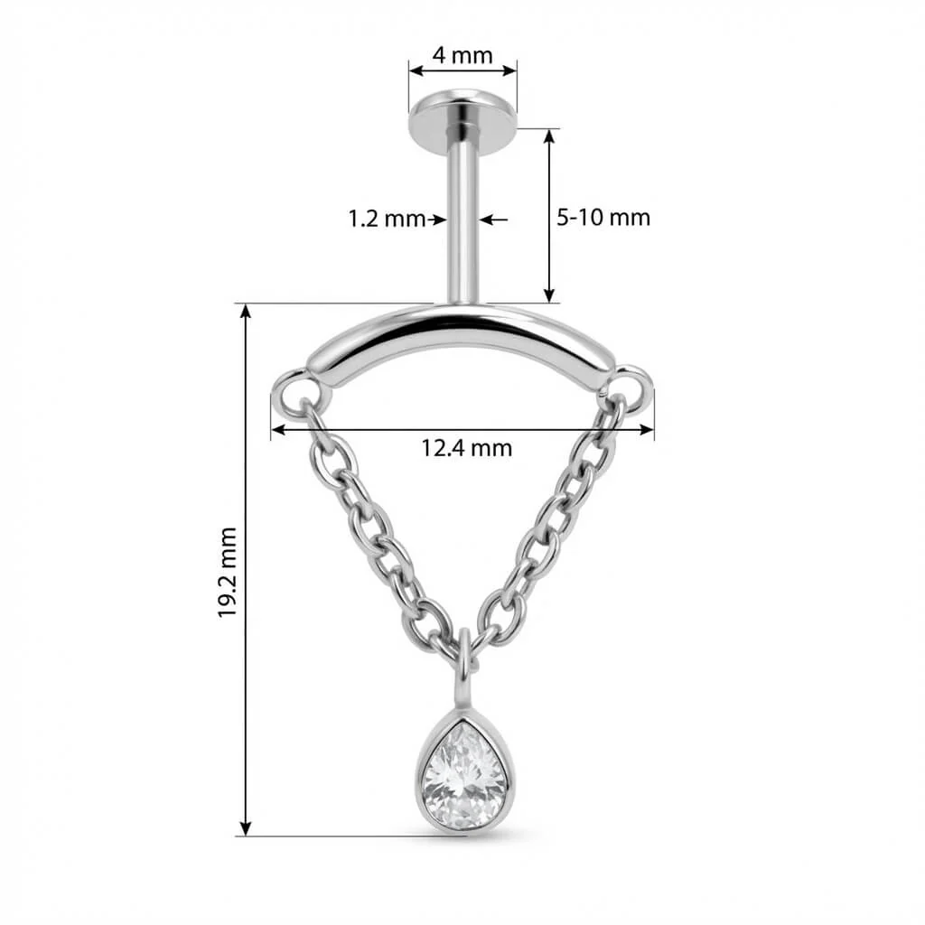 Titanium Labret Curved Bar Draped Chain Drop - Image 2