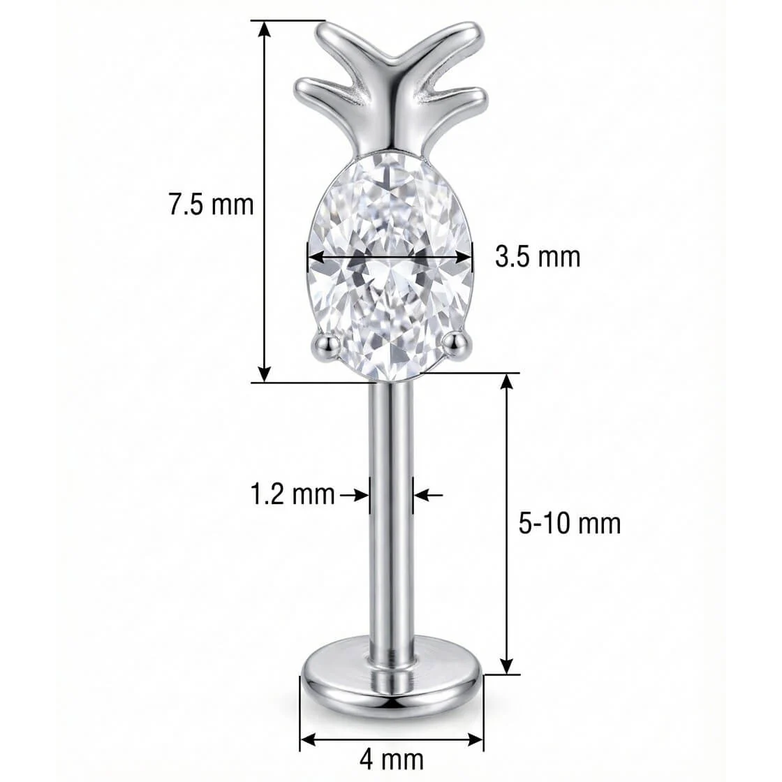 Titanium Labret Crystal Pineapple Fruit Design - Image 2