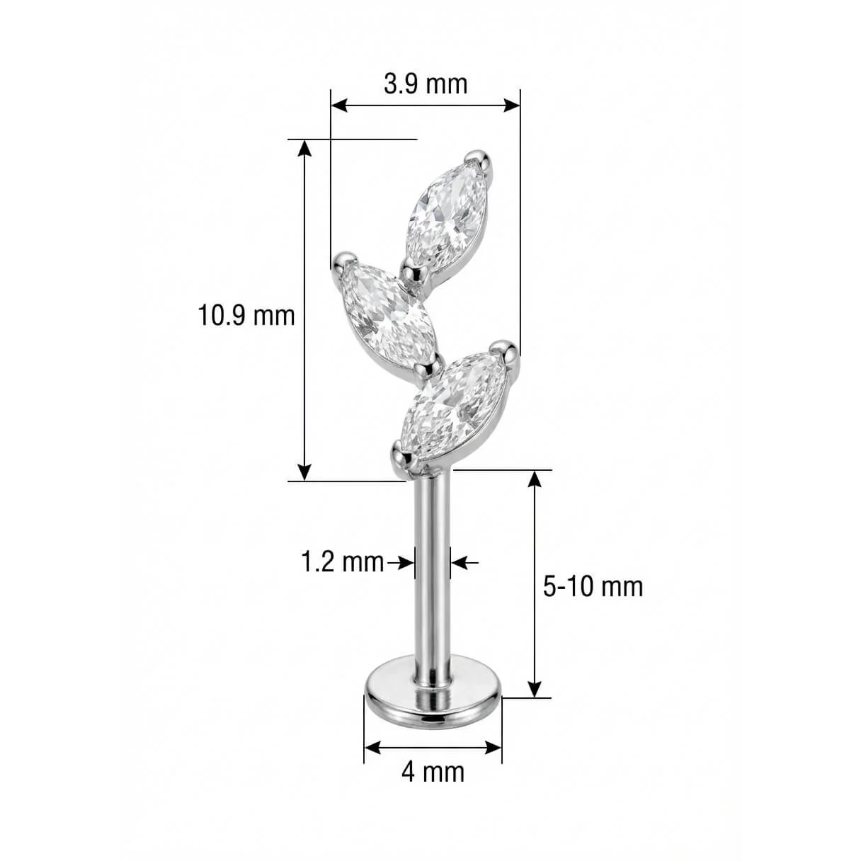 Titanium Labret Triple Marquise Crystal Vine - Image 2