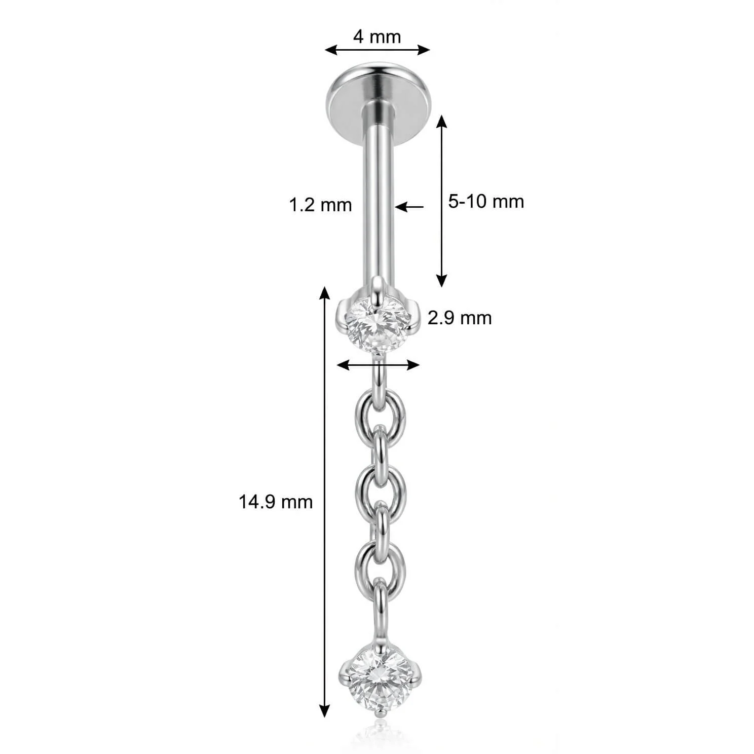 Titanium Labret Double Crystal Chain Dangle - Image 2