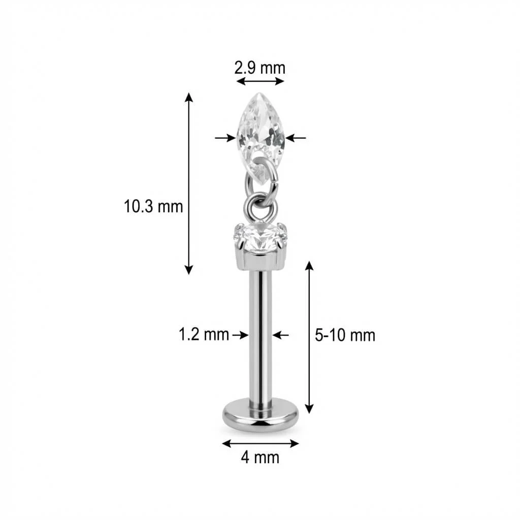 Titanium Labret Round Crystal With Marquise Drop - Image 2