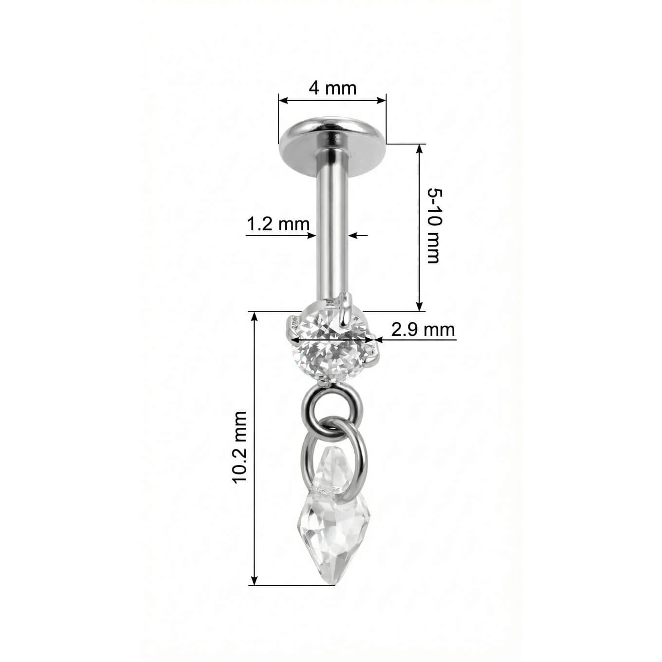 Titanium Labret Round Gem With Kite Drop - Image 2