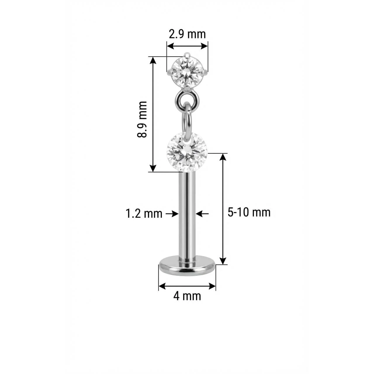 Titanium Labret Prong Set Crystal Dangle Drop - Image 2