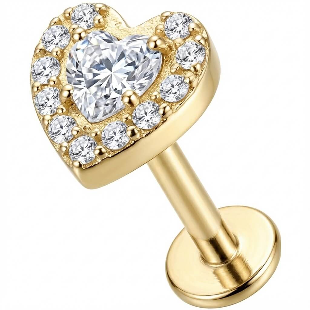Titanium Labret Crystal Heart With Paved Halo - Image 3