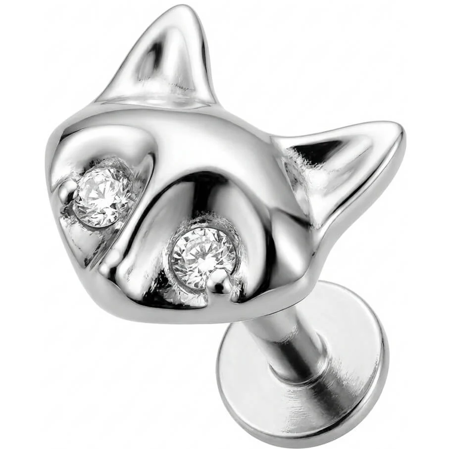 Titanium Labret Cat Head With Crystal Eyes