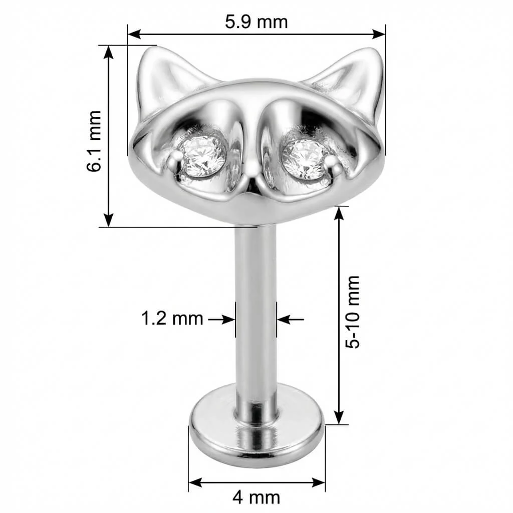 Titanium Labret Cat Head With Crystal Eyes - Image 2