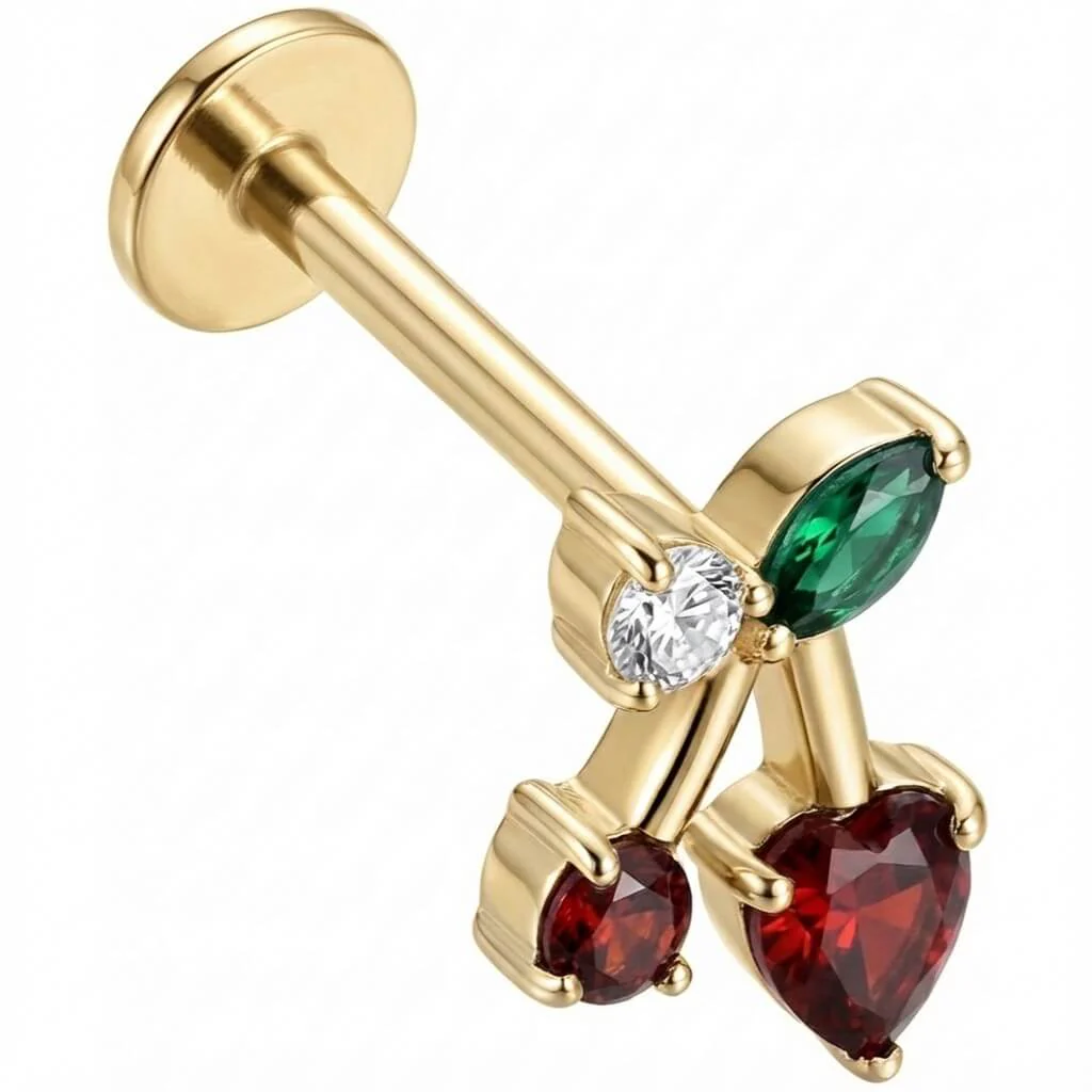 Titanium Labret Red Heart And Round Cherry - Image 3