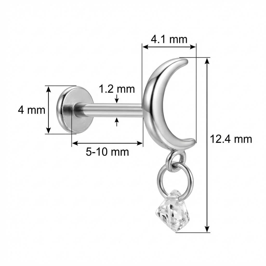 Titanium Labret Crescent Moon Dangle Crystal - Image 2