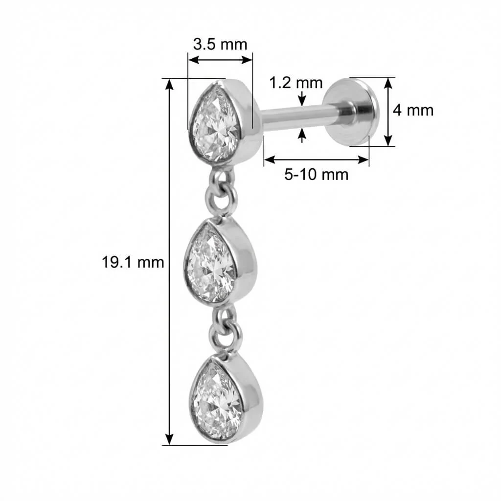 Titanium Labret Cascading Teardrop Crystals - Image 2