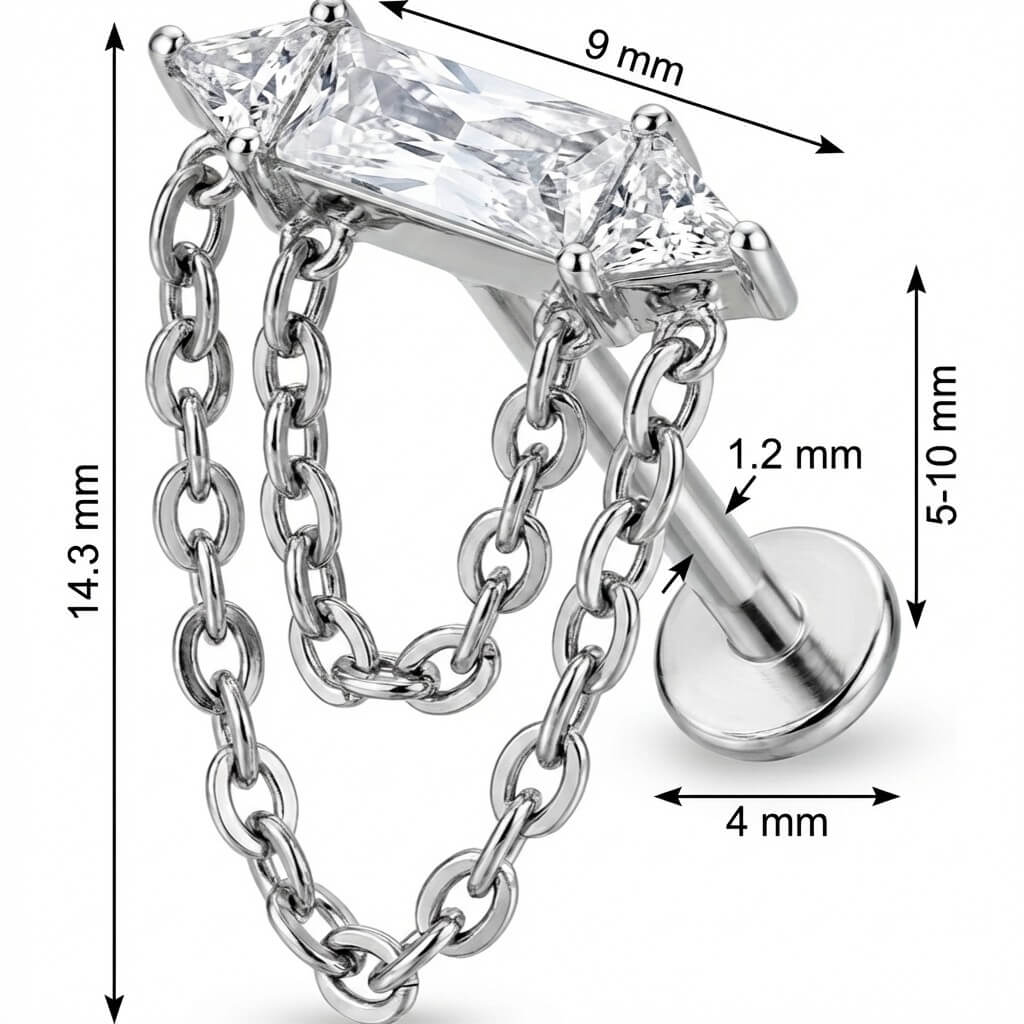 Titanium Labret Baguette Crystal Double Chain Draping - Image 2