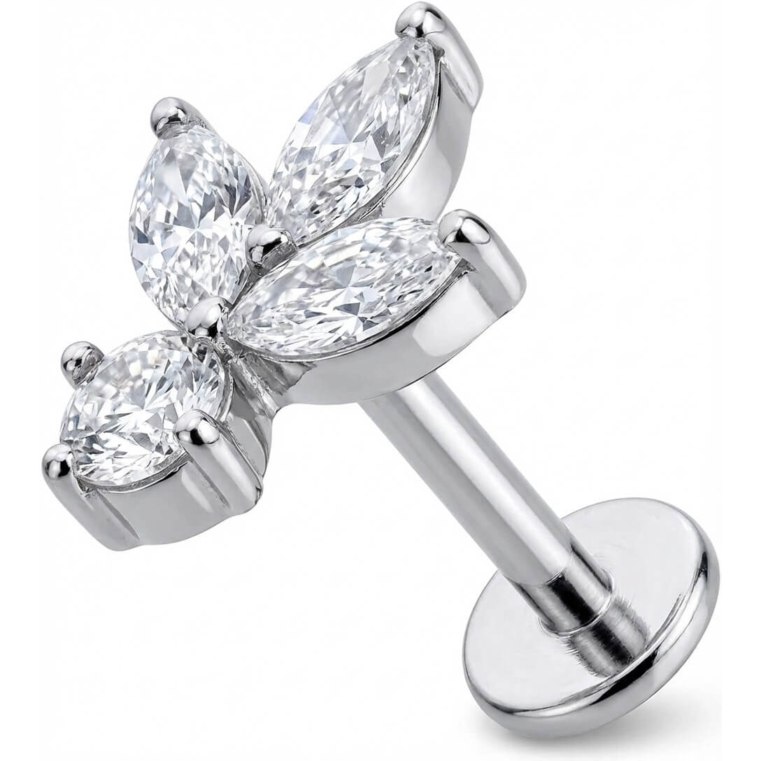 Titanium Labret Crystal Lotus Flower Cluster