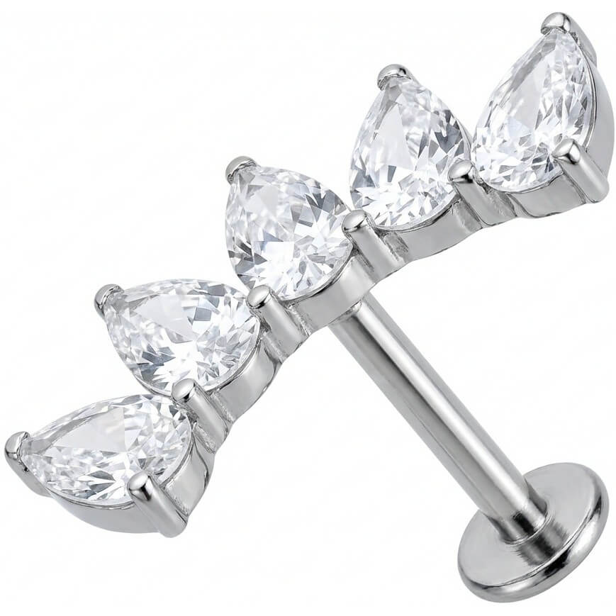 Titanium Labret Curved Five Teardrop Crystal Cluster