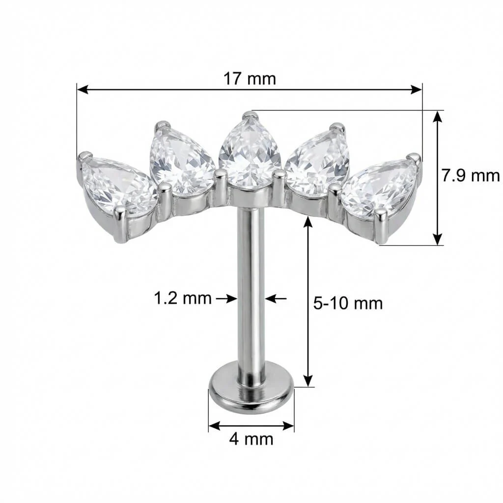 Titanium Labret Curved Five Teardrop Crystal Cluster - Image 2