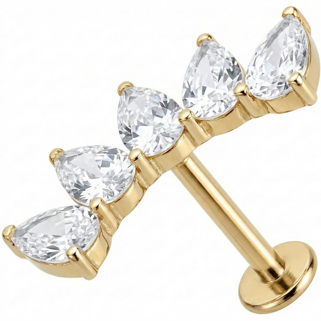Titanium Labret Curved Five Teardrop Crystal Cluster - Image 3