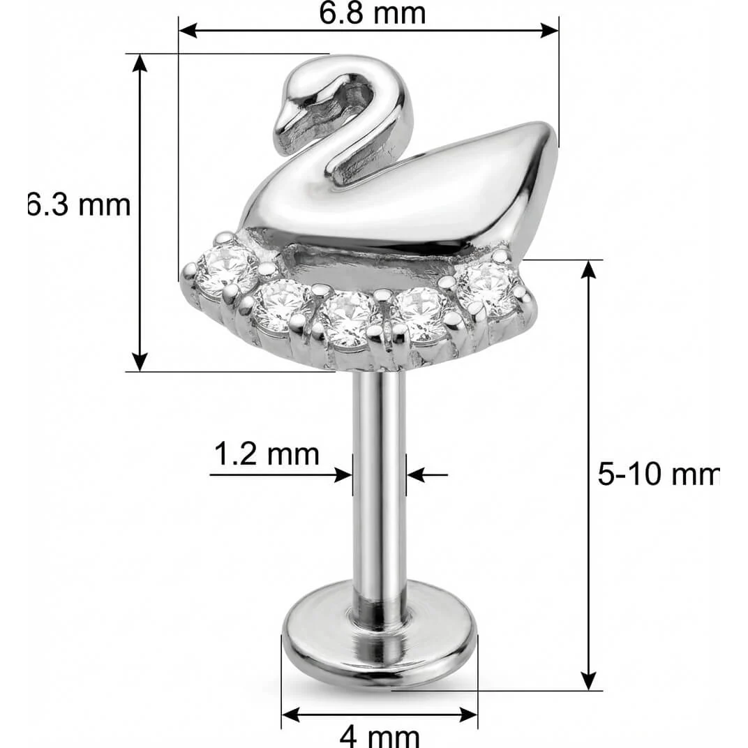 Titanium Labret Swan With Crystal Curve - Image 2