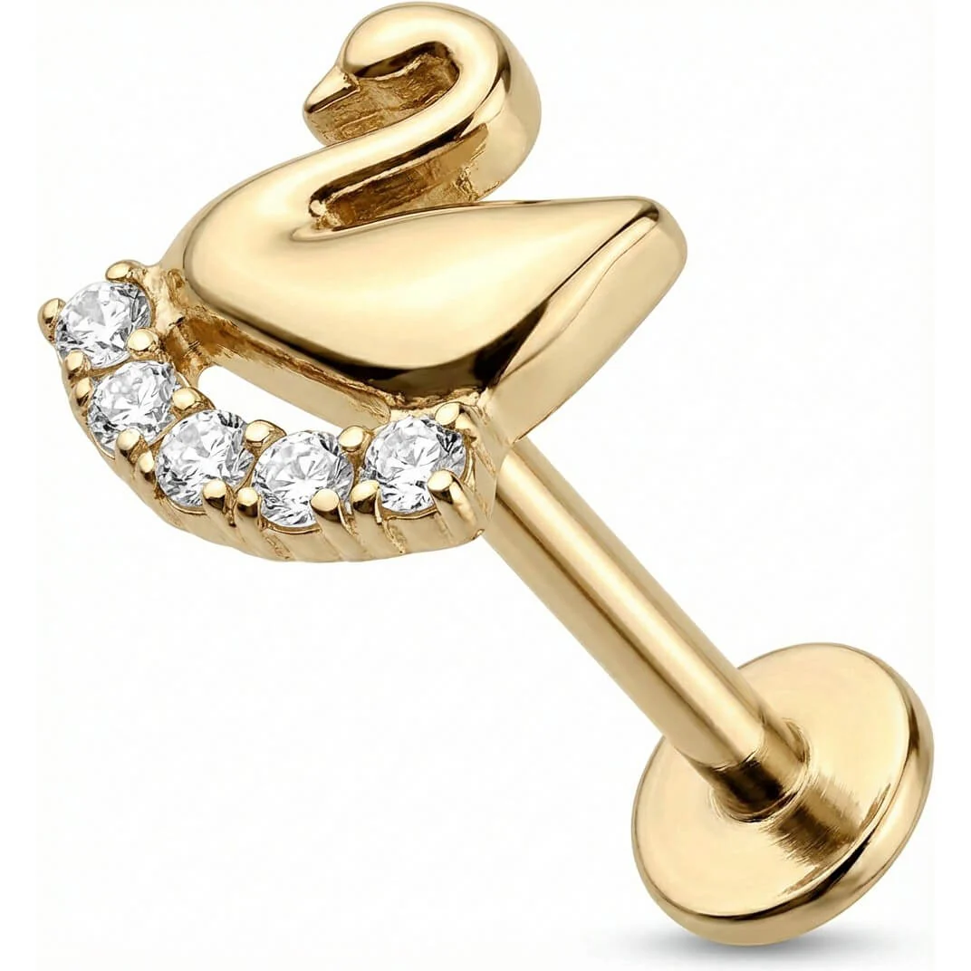 Titanium Labret Swan With Crystal Curve - Image 3