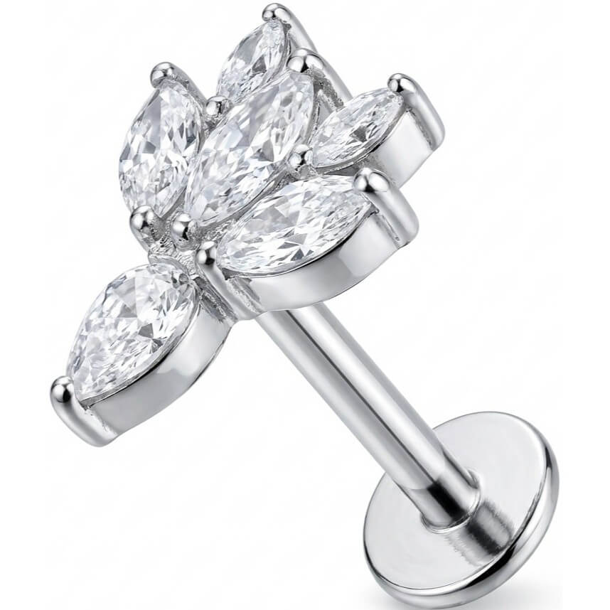 Titanium Labret Marquise Crystal Lotus Flower