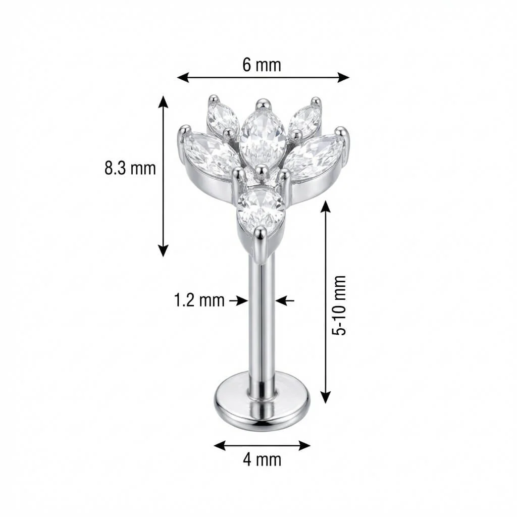 Titanium Labret Marquise Crystal Lotus Flower - Image 2